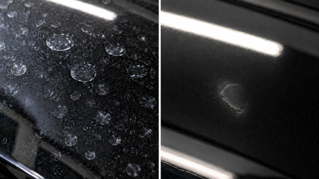 ガラスコーティング車にできるシミは主に2種類 - トータルカービューティIIC イオンデポジットと雨染みの写真