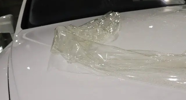 既に施工してあった古いプロテクションフィル有無を剥がす様子
