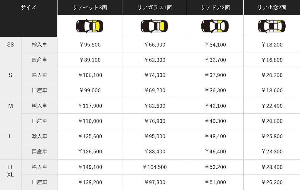 カーフィルム施工料金 リア周り 透明断熱 - トータルカービューティIIC カーフィルム施工料金 リア周り 透明断熱