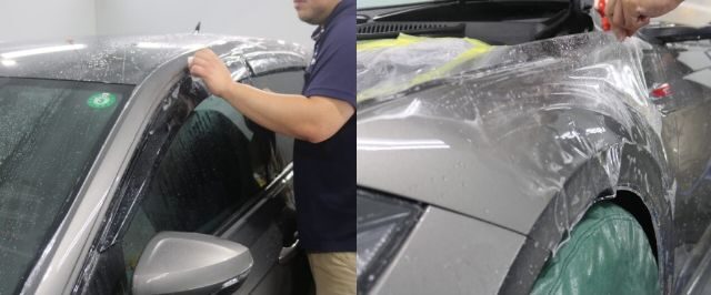 フォルクスワーゲンPoloのプロテクションフィルム施工中 - トータルカービューティIIC フォルクスワーゲンPoloのプロテクションフィルム施工中