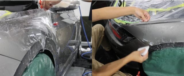 フォルクスワーゲンPoloのプロテクションフィルム施工中 - トータルカービューティIIC フォルクスワーゲンPoloのプロテクションフィルム施工中