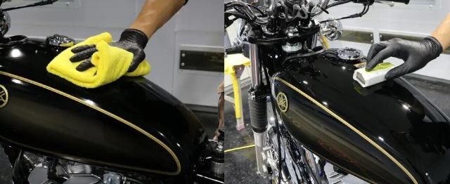 ヤマハSR400 コーティングの塗布・拭き上げ作業