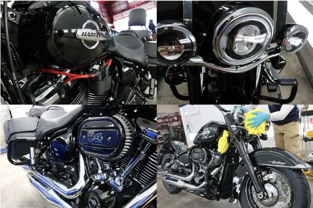 新車ハーレーヘリテイジクラシックにバイクコーティング
