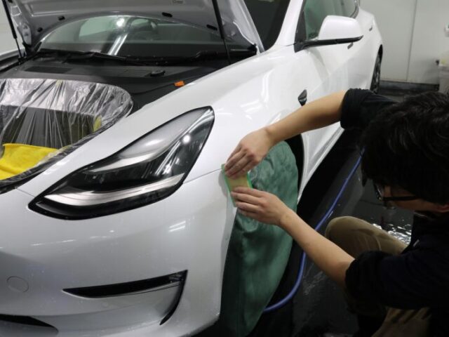 テスラモデル3にプロテクションフィルム施工2 - トータルカービューティIIC テスラモデル3にプロテクションフィルム施工2
