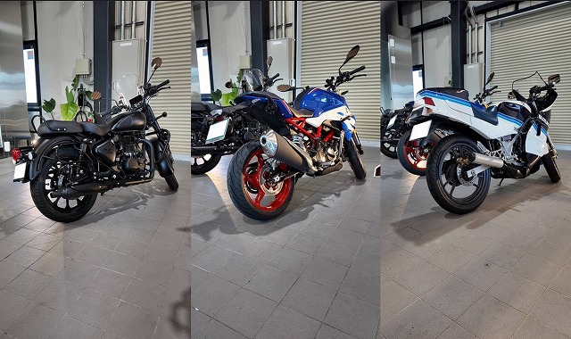 バイクコーティングで同時期に3台入庫 ! ロイヤルエンフィールドクラシック350、BMW G310R、スズキ RG250Γ