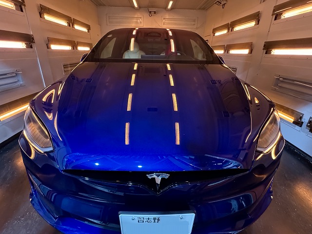 007 1 - トータルカービューティIIC テスラモデルX 浦安市 遠赤外線熱乾燥作業中