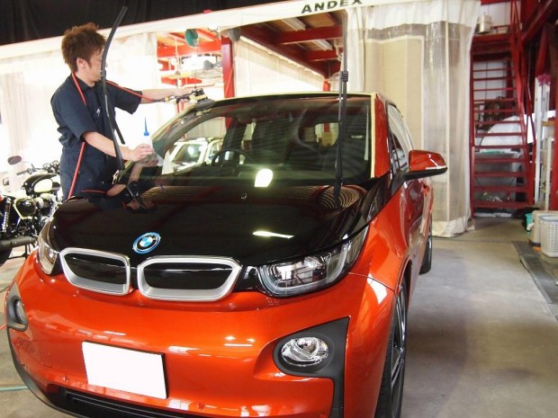 BMWi3 窓ガラスコーティング - トータルカービューティIIC BMWi3 窓ガラスコーティング