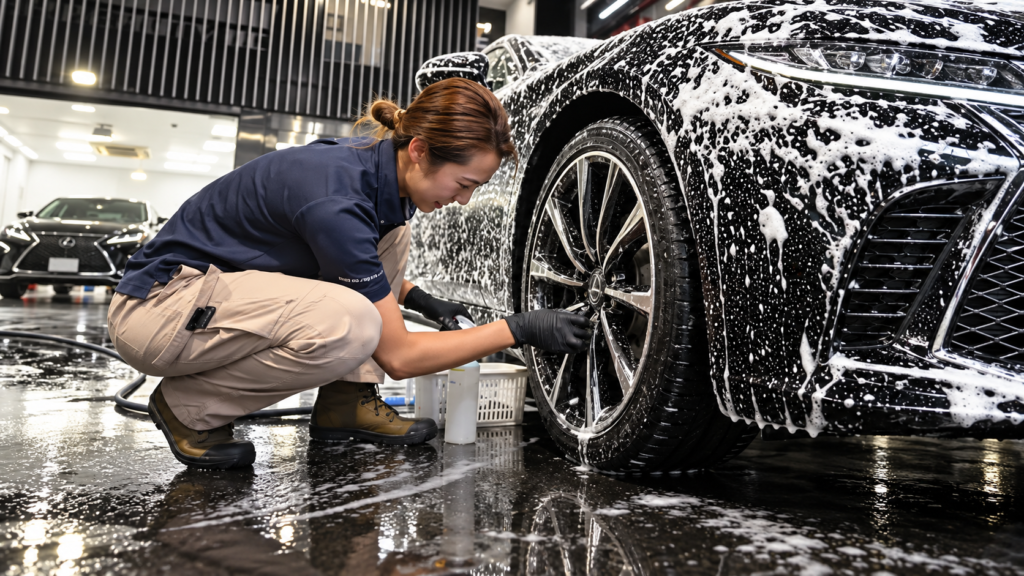 メンテナンスで洗車している様子