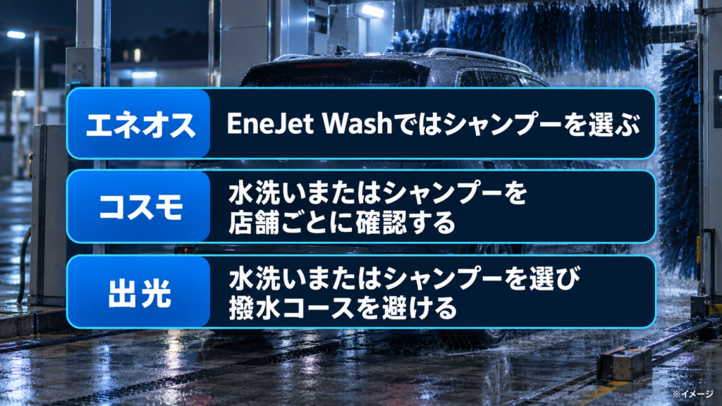 エネオス・コスモ・出光で適した洗車コース