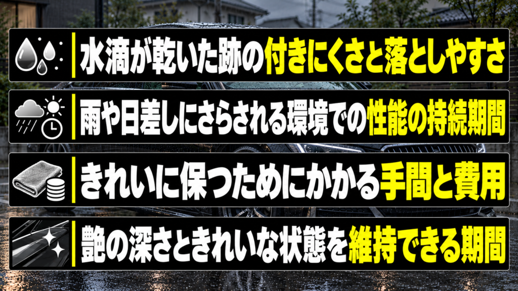 屋外駐車でセラミックコーティングの性能差を判断するポイント - トータルカービューティIIC 屋外駐車でセラミックコーティングの性能差を判断するポイント