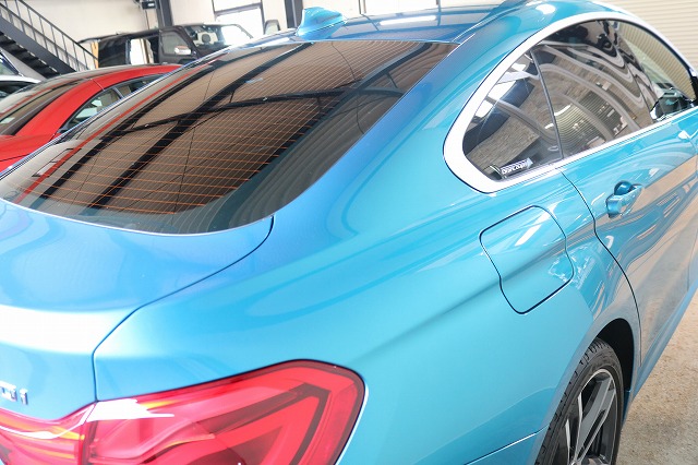 BMW 420iグランクーペに親水性ガラスコーティング施工後　リア画像
