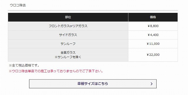 ウロコ除去　価格表